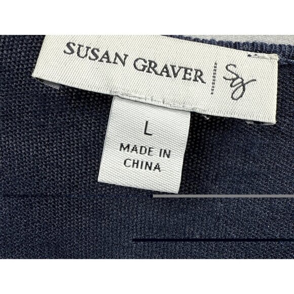 Susan Graver Women's Cardigan Large Solid Navy Blue Lightweight Asymmetrical Hem - Picture 3 of 8
